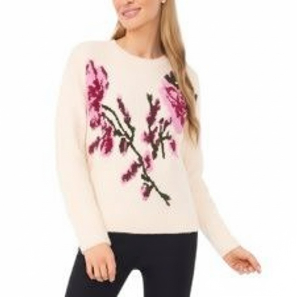 Ted Baker London 3D Floral Sweater Cream Romantic Coquette Cottage Preppy XL